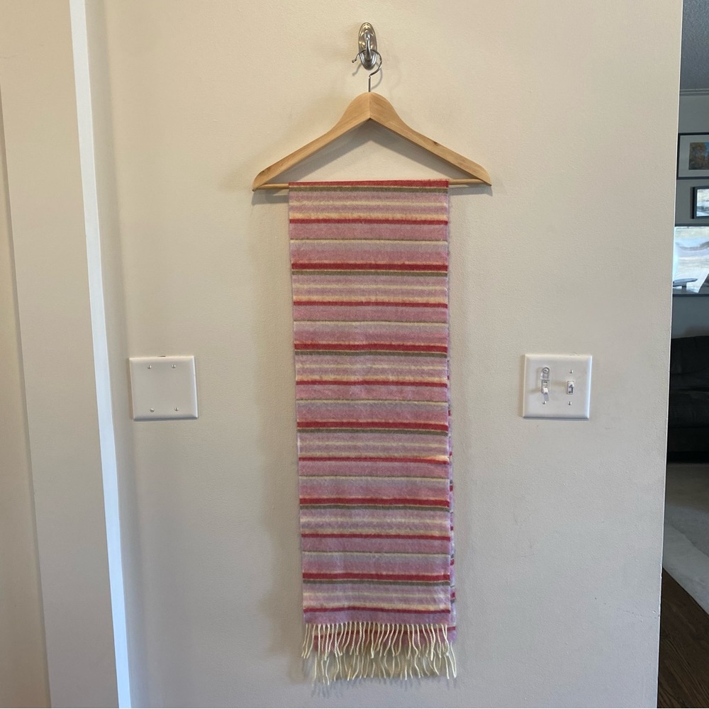 John hanly Irish scarf extrafine merino wool Striped Pink and Cream Scarf luxury
